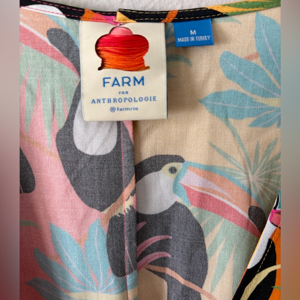Farm Rio x Anthropologie Toucan Rainforest Tassel Wrap Blouse Women’s Medium - Picture 7 of 13